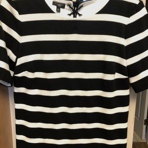 Women's Talbots Black/White Knit Striped Top with Criss-Cross Tie Back